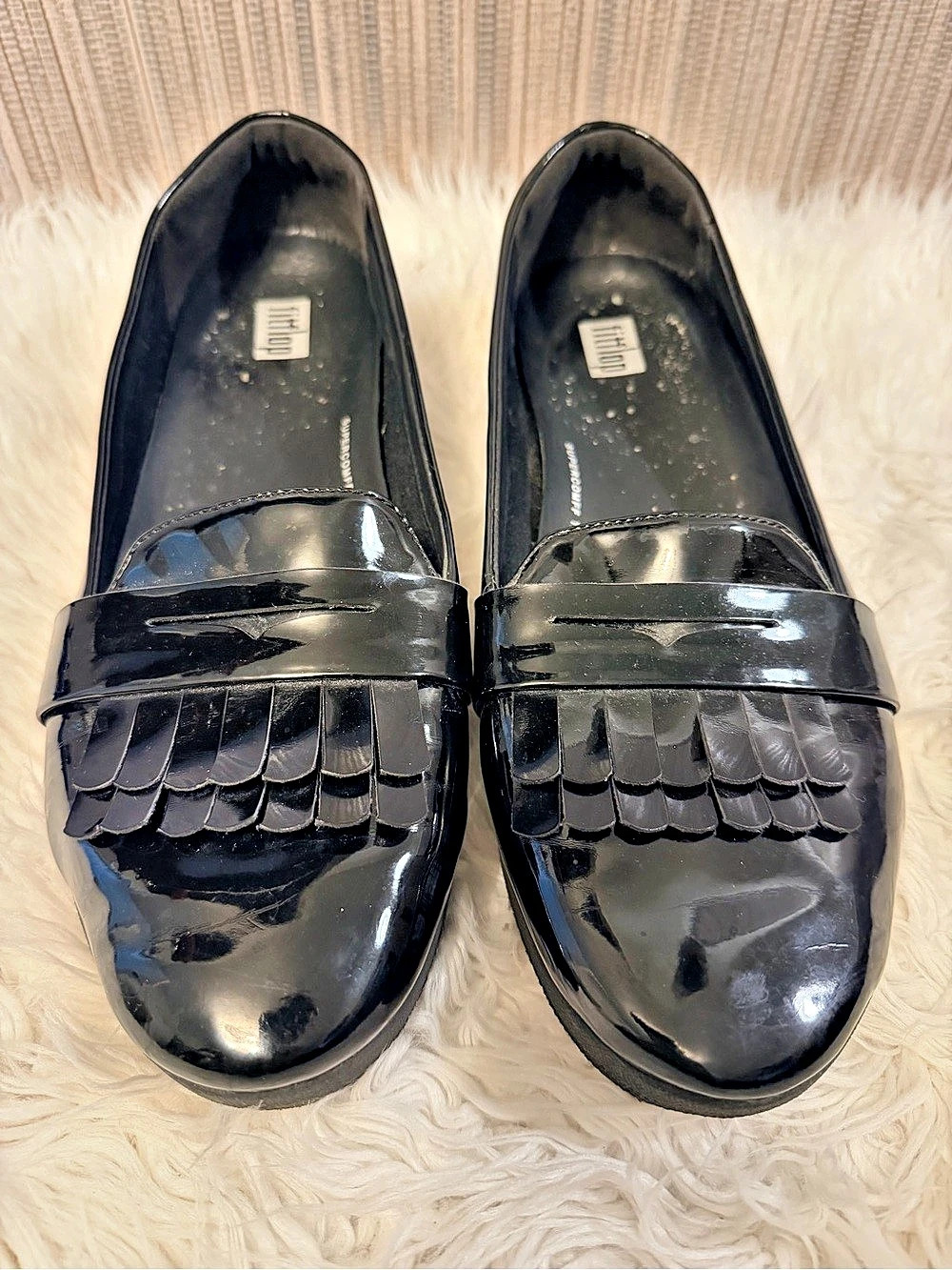 FitFlop Fringey Sneakerloafer Black Patent Loafers US 10